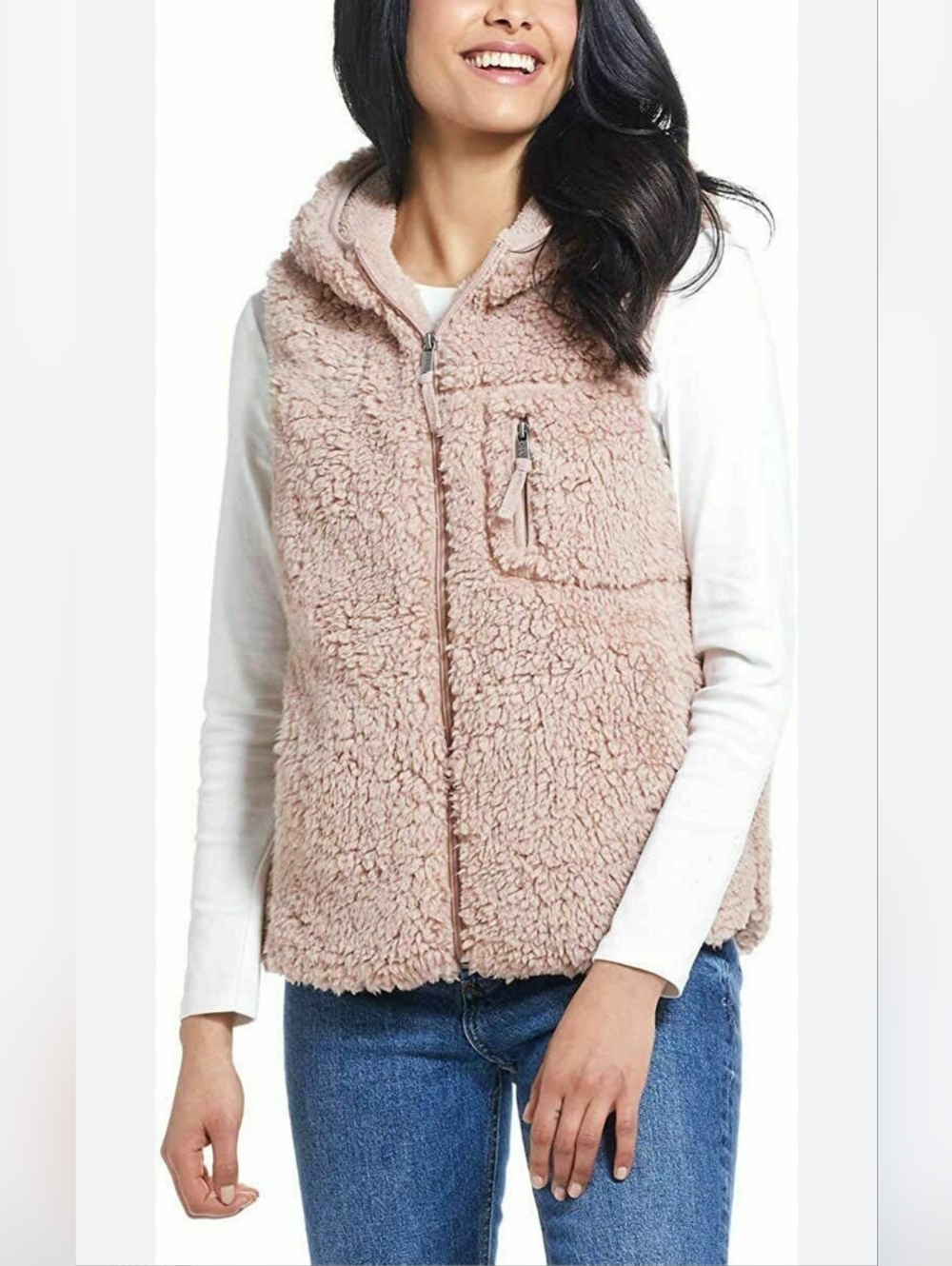 NWT Weatherproof Vintage Sherpa Vest Womens Sz Sm Dusty Rose Full Zip Hooded